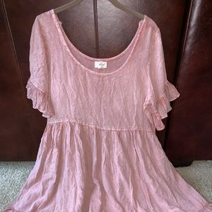 Exist, pale pink dress with ruffles and string.